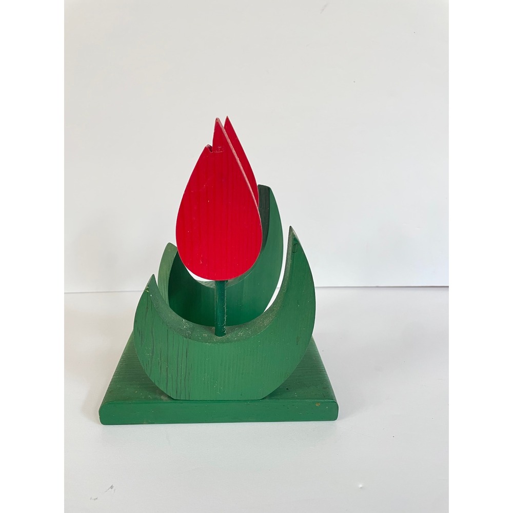 Vintage Wooden Tulip Book Holder,‎ Napkin Holderolk Art Floral Decro